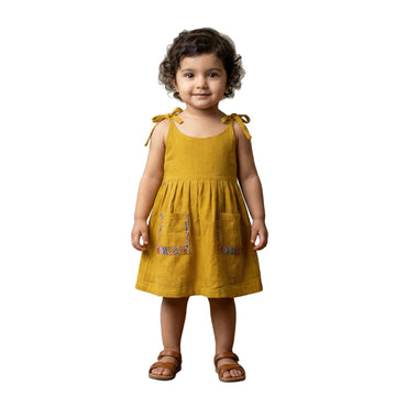 Koshmosh Pure Cotton Frock For Baby Girl| Open Starp Dress With Double Pockets | Soft Fabric I Knee Length Casual Dress For Girl