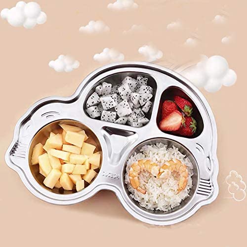 Stainless Steel Plate Divided Meal Tray Sections Dinner Dish For Babies, Toddlers And Kids Eating Food Car Shape Bpa-Free Safe F