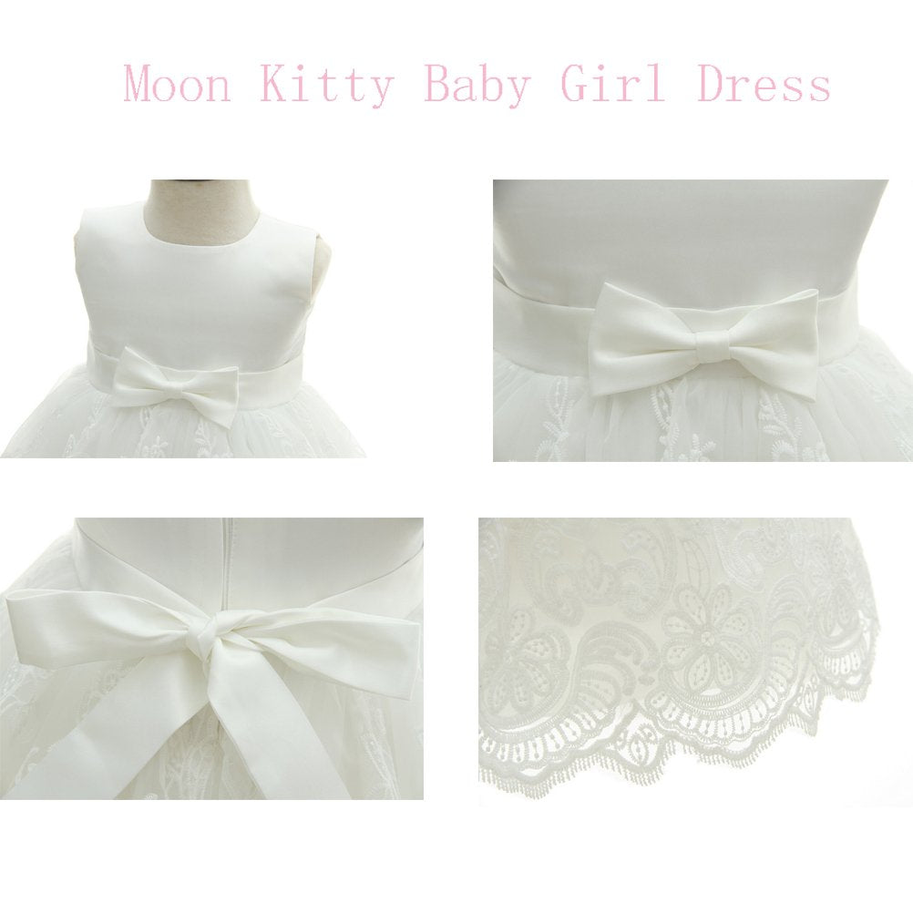 Moon Kitty Baby Girls Embroideries Baptism Dresses Christening Special Occasions Gown For Baby Girl White 12M(10-14Months)