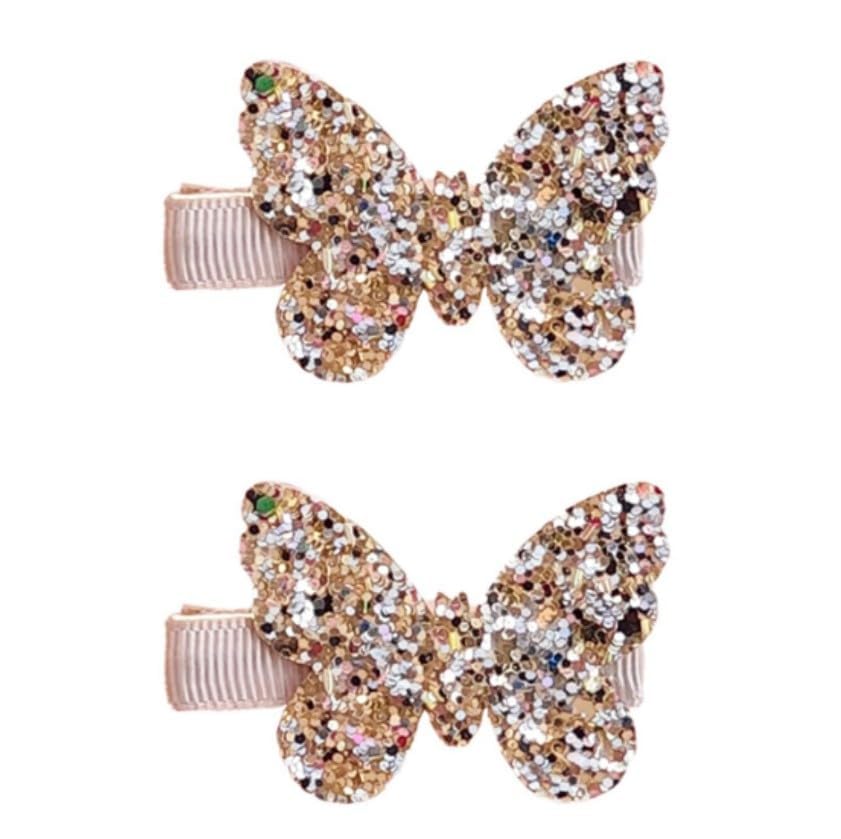 2Pcs Gold butterfly,New Glitter Gold Bows Hair Clip For Girls,Bling Sequin Bow Baby Care Clips,Hair Accessories for Baby Toddler