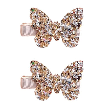 2Pcs Gold butterfly,New Glitter Gold Bows Hair Clip For Girls,Bling Sequin Bow Baby Care Clips,Hair Accessories for Baby Toddler