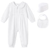 Pureborn Baby Boys Baptism Romper With Bonnet And Bib Long Sleeve Jumpsuit Christening Outfit 3 Pcs One-Piece Coverall White 9-1