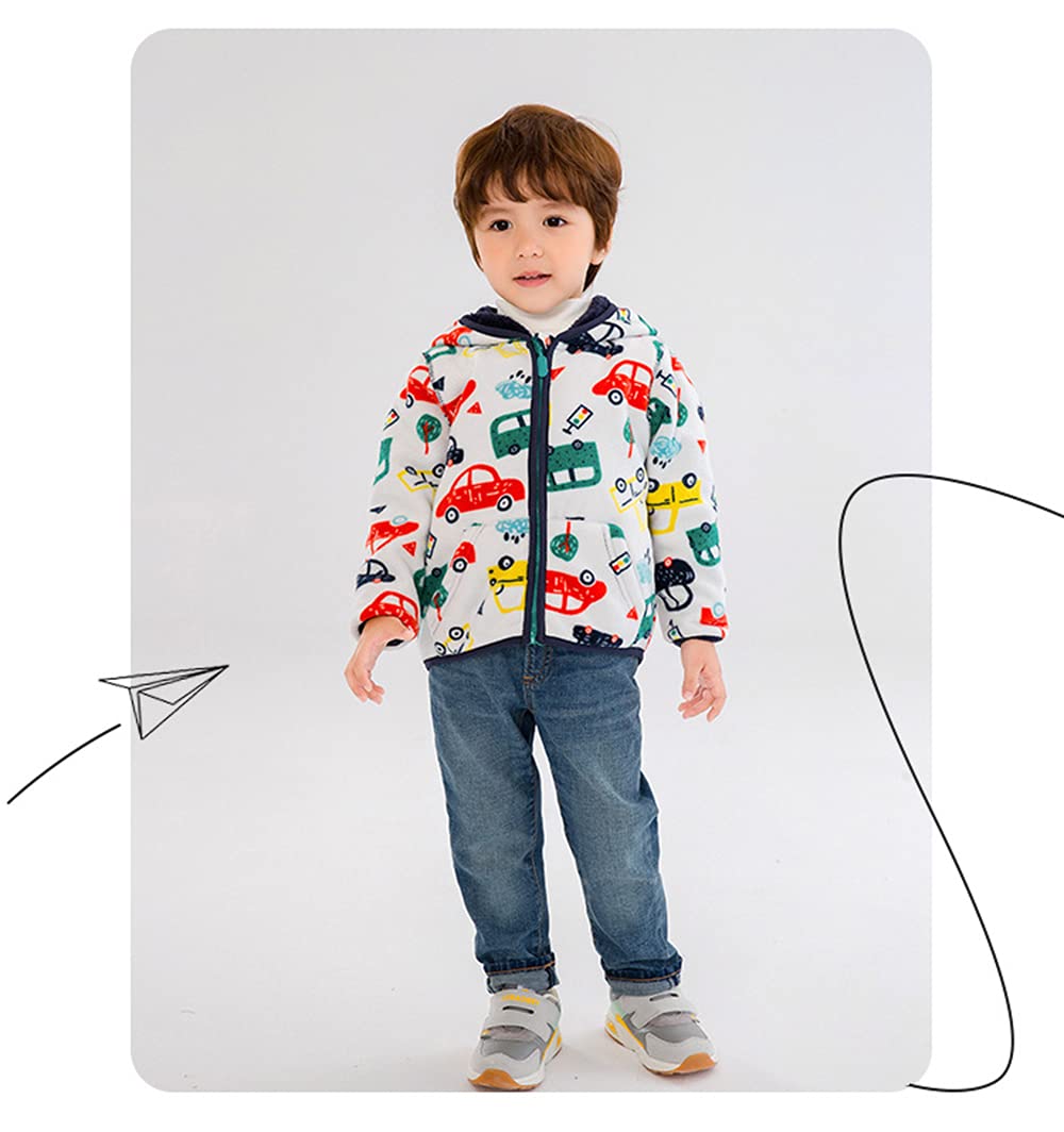 Feidoog Toddler Polar Fleece Jacket Hooded Baby Boys Girls Autumn Winter Long Sleeve Thick Warm Outerwear,Little Car,2-3T
