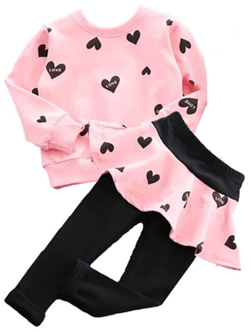 Bomdeals Toddler Girl Valentines Day Outfit - Kids Adorable Allover Heart Long Sweatshirt Skirt Pants Clothes Set 3T 4T 5T(Age(3