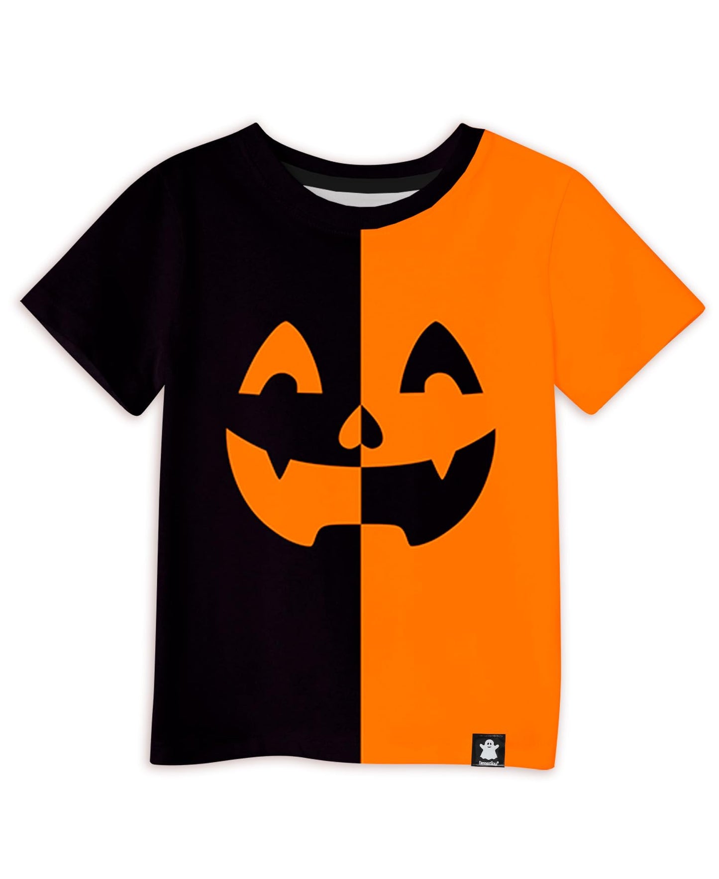 Halloween Little Boys Orange Black Pumpkin Face Jack O' Lantern Shirt Funny Short Sleeve Top 6 Years