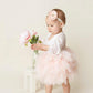 2Bunnies Girl Peony Lace Back A-Line Tiered Tutu Tulle Flower Girl Dress (Pink Bell Sleeve, 7-8Yrs)