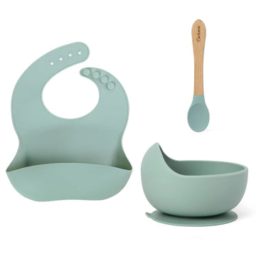 Ginbear Baby Bowls With Suction, Silicone Bibs, Self Feeding Spoons, Led Weaning Supplies, Toddler Eating Set For Ages 6 Months+
