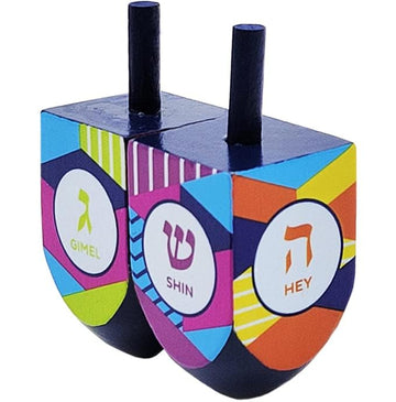 The Dreidel Company Let'S Play The Hanukkah Game 2 Multi Colored Extra Large Hand Painted Wood Dreidels (Style 4, Pack Of 4)