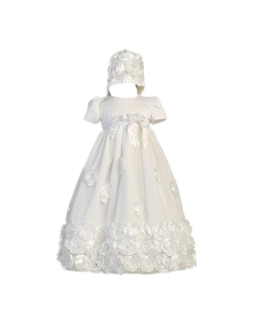 Swea Pea & Lilli Floral Ribbon Tulle Christening Baptism Special Occasion Newborn Dress,White,L / 12-18 Month / 18-22 Lbs