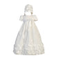 Floral Ribbon Tulle Christening Baptism Special Occasion Newborn Dress - M (6-12 Month, 13-17 Lbs) White
