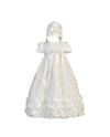 Floral Ribbon Tulle Christening Baptism Special Occasion Newborn Dress - M (6-12 Month, 13-17 Lbs) White
