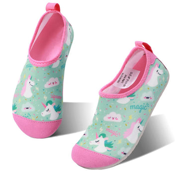 Hiitave Kids Water Shoes Non-Slip Quick Dry Swim Barefoot Beach Aqua Pool Socks For Boys & Girls Toddler Pink/Unicorn 3.5-4 M Us