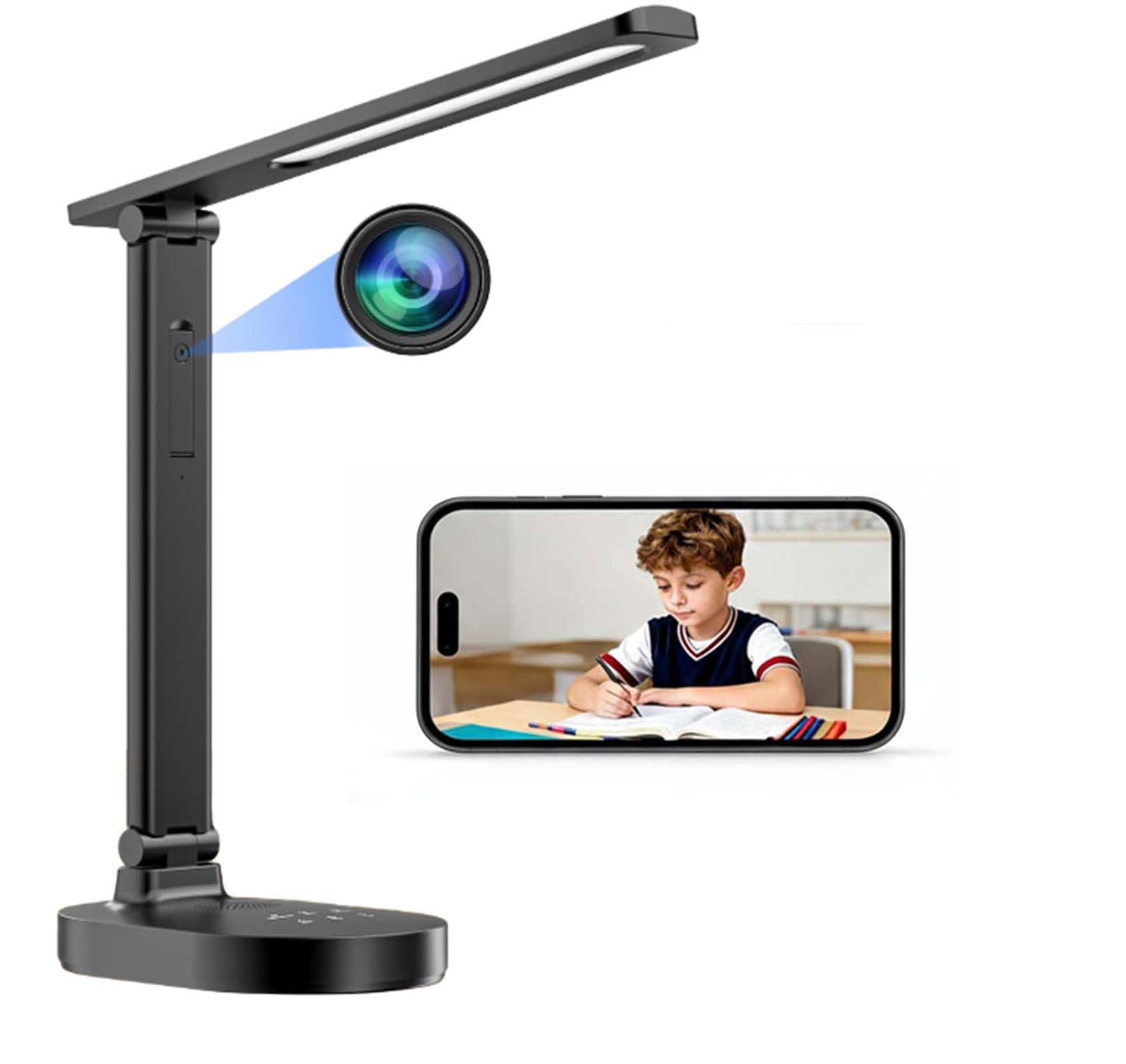 SUJTKZL Smart WiFi Baby Monitor with Camera, Eye-Care Desk Lamp with 5 Brightness, Baby Monitors 2k HD, 2-Way Talk, 2.4 GHz Moti