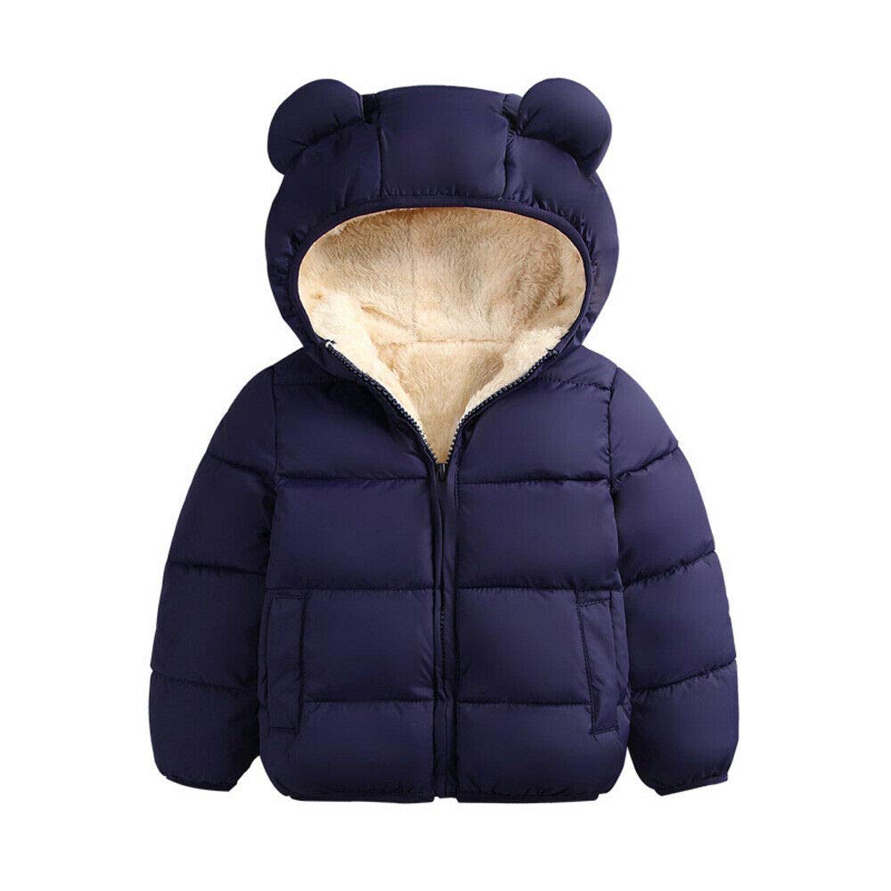 Goelsakurara Baby Kids Girl Winter Snowsuit Long Sleeve Solid Color 3D Ears Hooded Coat Jacket Outerwear Warm Zip Clothes (Dark