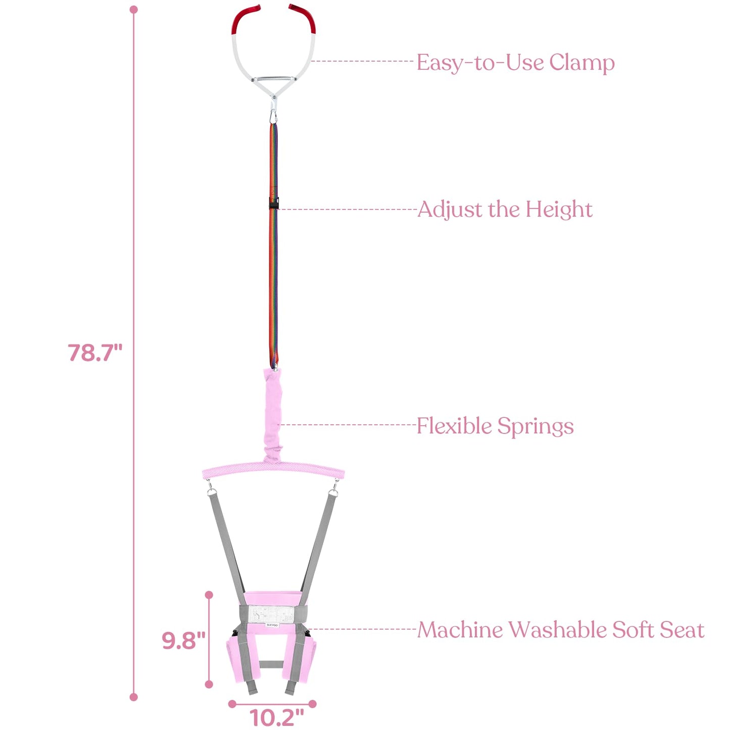 Slevoo Baby Jumper, Baby Door Jumper Quick Set Up And Easy-To-Use, Fun Bouncer For Active Play Over 1 Year Old, Pink