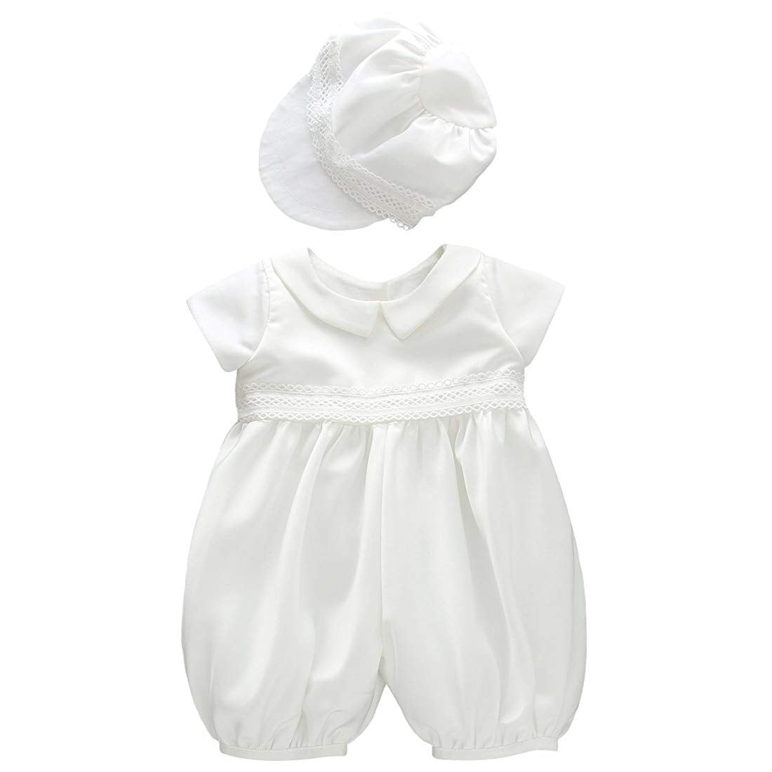 Glamulice Infant Baby Boy Christening Baptism Outfit White Christening Romper Baptism Clothes 0-6 Newborn Formal Party Baptism W