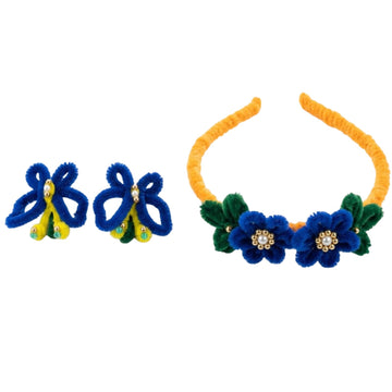 Handmade Flower Hairband and Matching Hair Clip Set for Girls | Colorful Floral Hair Accessories | Cute Kids Hair Band & Clips f