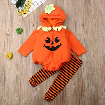 Oneflow Infant Toddler Baby Girls Boys Halloween Pumpkin Costumes Cute Hooded Romper Top Leggings Pants Outfit Clothes Set (12-1