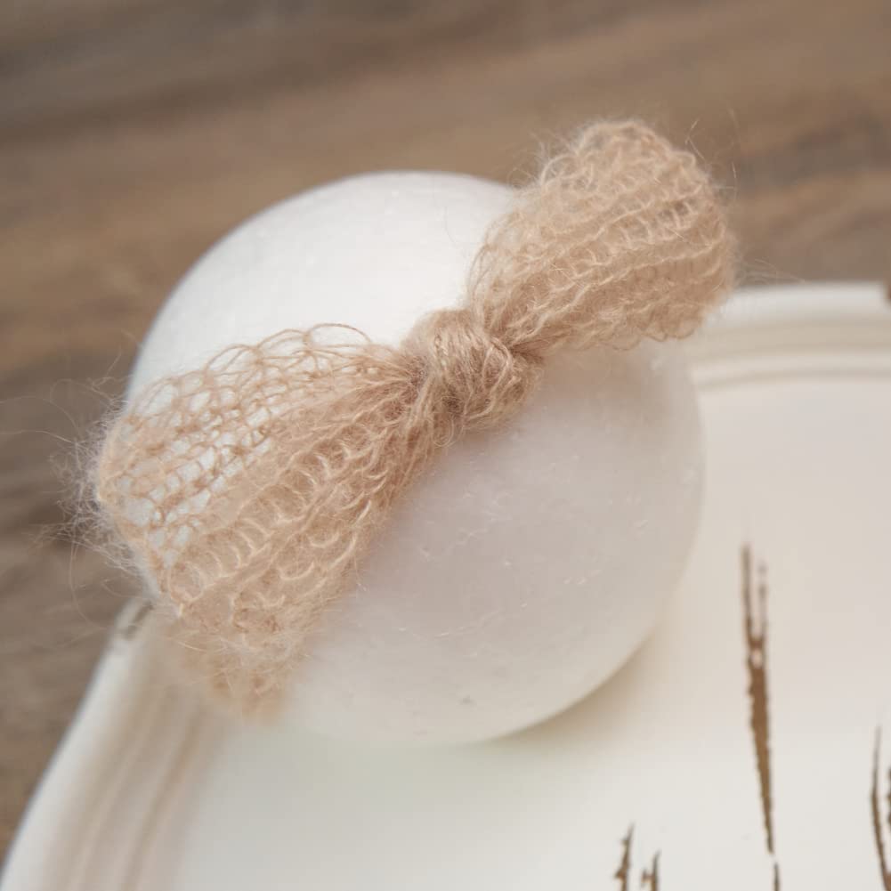 Zeroest Baby Photography Props Bow Headband Newborn Boy Girl Photo Shoot Outfits Infant Crochet Knitted Mohair Headdress (Beige)