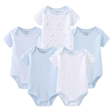 Kiddiezoom Baby Boys Bodysuit Newborn Short Sleeve Baby Clothes Cotton 5-Pack Newborn Baby Clothes