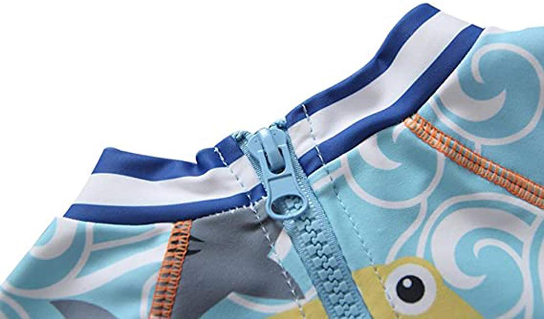 Best For All Baby Boys Kids Swimsuit Toddlers One Piece Zipper Bathing Suit Swimwear With Hat Rash Guard Surfing Suit (Light Fis