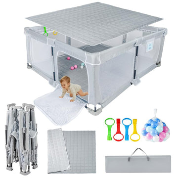 Nvlirun Foldable Baby Playpen 50'X50',Playpen For Babies And Toddlers With Mat,Foldable Playpen With Door,Indoor And Outdoor B