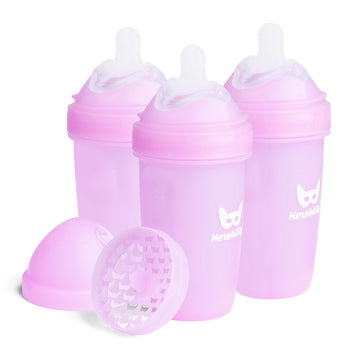 Herobility Double Anti-Colic Baby Bottles - 8.5 Fl Oz/240Ml - 3-Pack - Purple