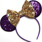 Clgift Rapunzel Inspired Minnie Ears, Tangled Minnie Ears, Princess Rapunzel (Purple Gold Bow)