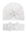 Lace Bow Headband Turban For Baby Girls Lace Beanie Cap Baby Lace Bowknot Hat Jbc18 (2 Pcs-White)