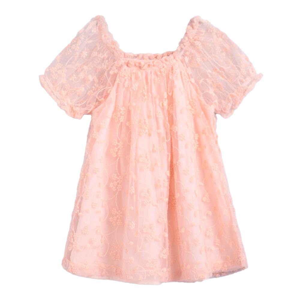 Hopscotch Baby Girls Embellished Print Short Sleeves Peach Party Dresses For Ages (912 Months)