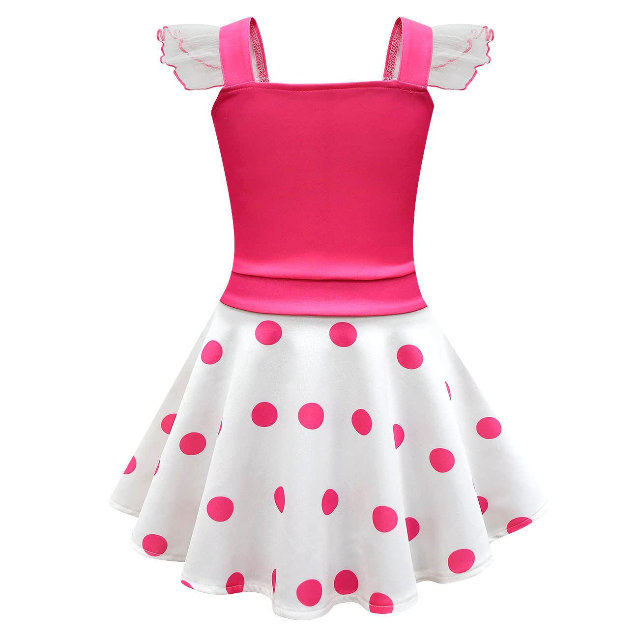 Garperkids Girls Bo Peep Costume For Kids Flutter Sleeve Princess Polka Dot Dress Summer Square Neck Flounce Hem Casual Dress Pa