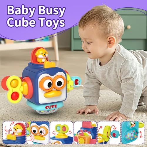 4 in 1 Baby Toy for 6 12 18 Month, Learning Toys for Babies 6-12 Months, Baby Busy Cube Toys, Stacking Toys, Unicorn Pull String