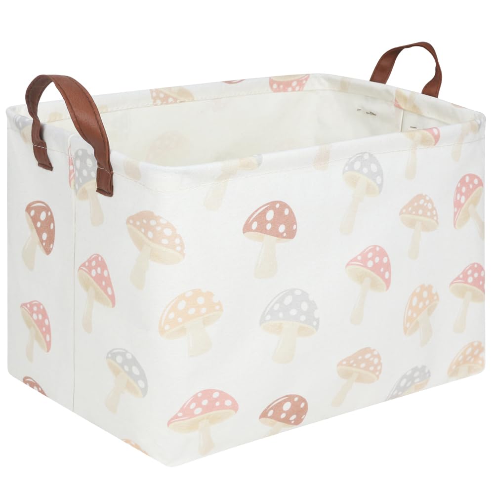 Fxocshe Rectangular Baby Laundry Basket,Mushroom Basket,Collapsible Waterproof Kids Toys Storage Baskets,Kids Gift Basket,Toy Bi