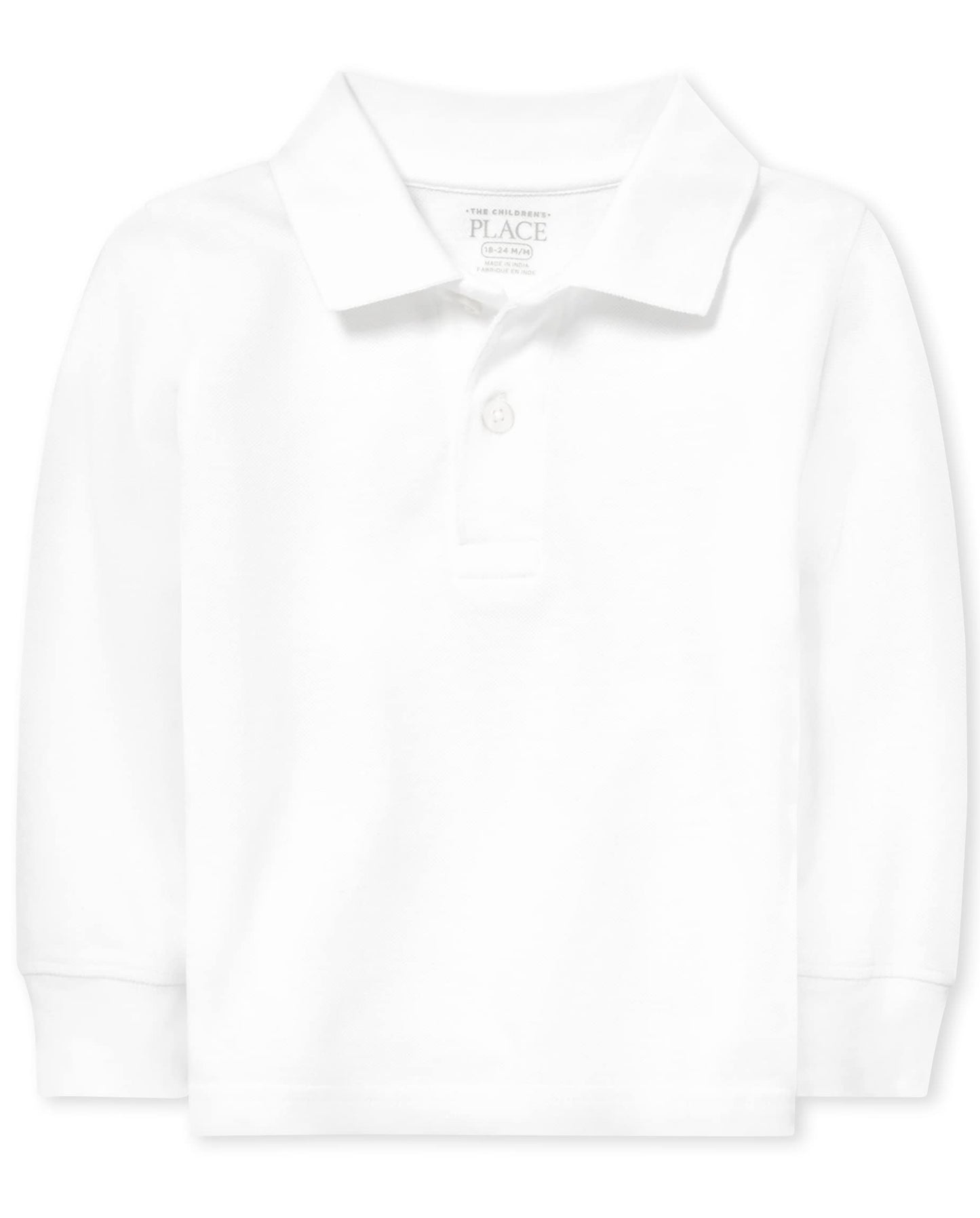The Childrens Place Baby Boys and Toddler Boys Long Sleeve Pique Polo, White, 6-9 MONTHS
