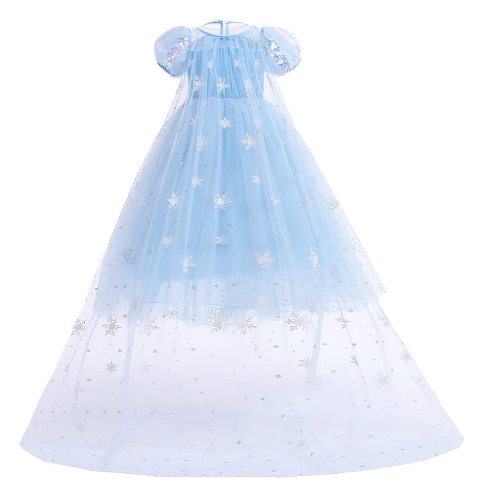 Rexreii Girls Frozen Elsa Princess Dress Halloween Costume Christmas Wedding Birthday Evening Party Gown W/Accessories Blue 10-1