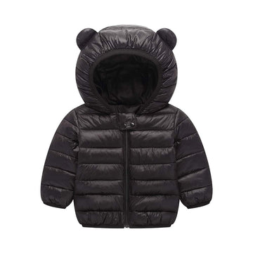 Winter Down Coats For Kids Baby Boys Girls Light Puffer Padded Jacket Bear Hoods Infant Outerwear Black