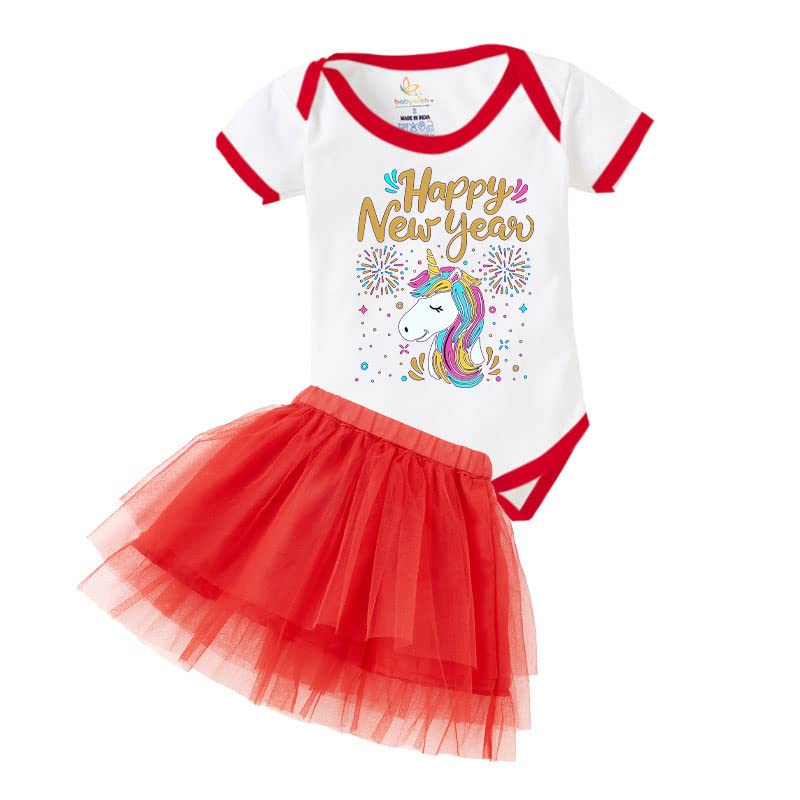 Baby Wish New Year Printed Romper For Baby GirlS Tutu Skirt & Romper My First New Year Bodysuits Skirt Top Set Baby GirlS  Ne