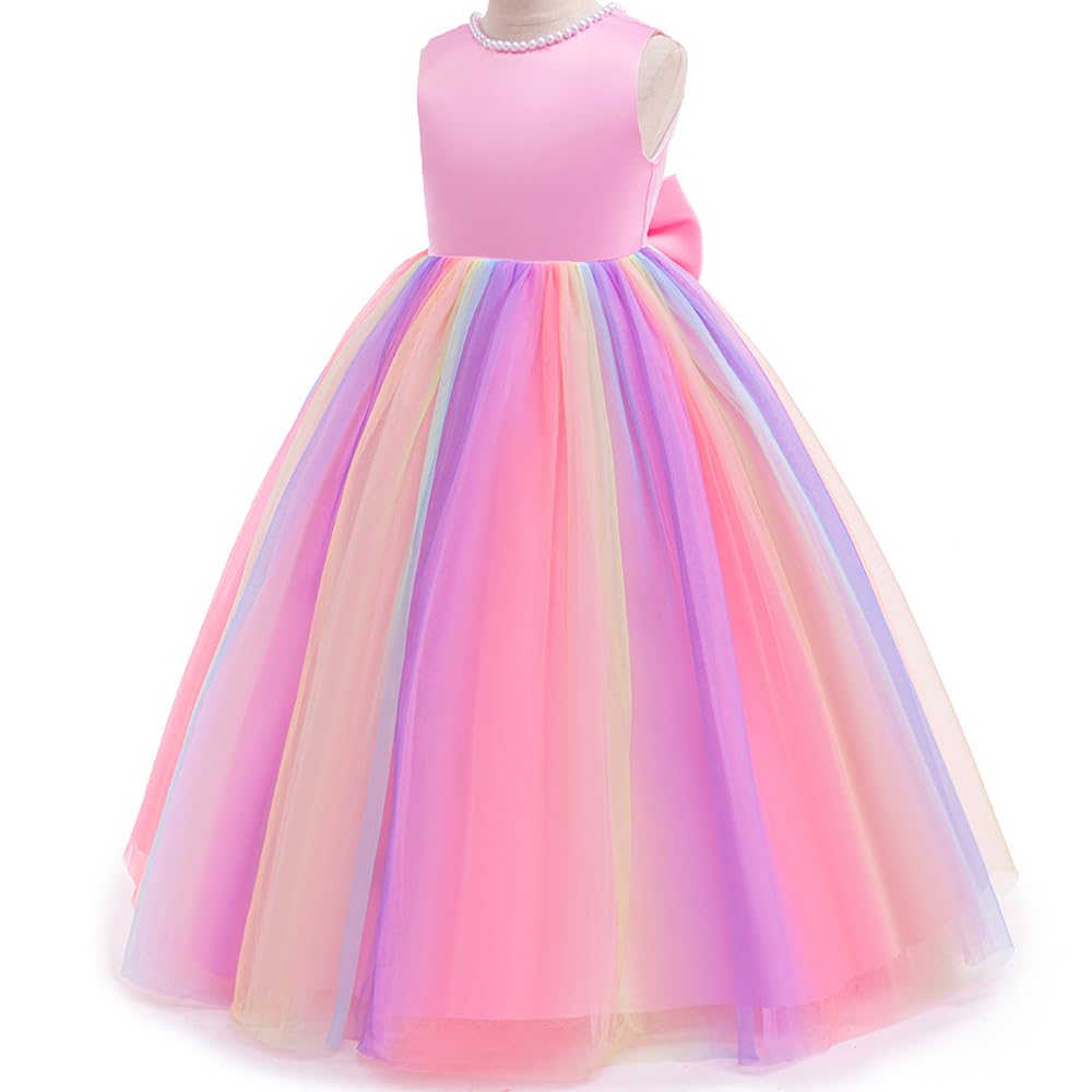 Jup'Elle Baby Girls Dresses With Pearls & Rainbow Color Tulle - Party Wedding Pageant Eastern Flower Girl 1 Year Birthday Dress