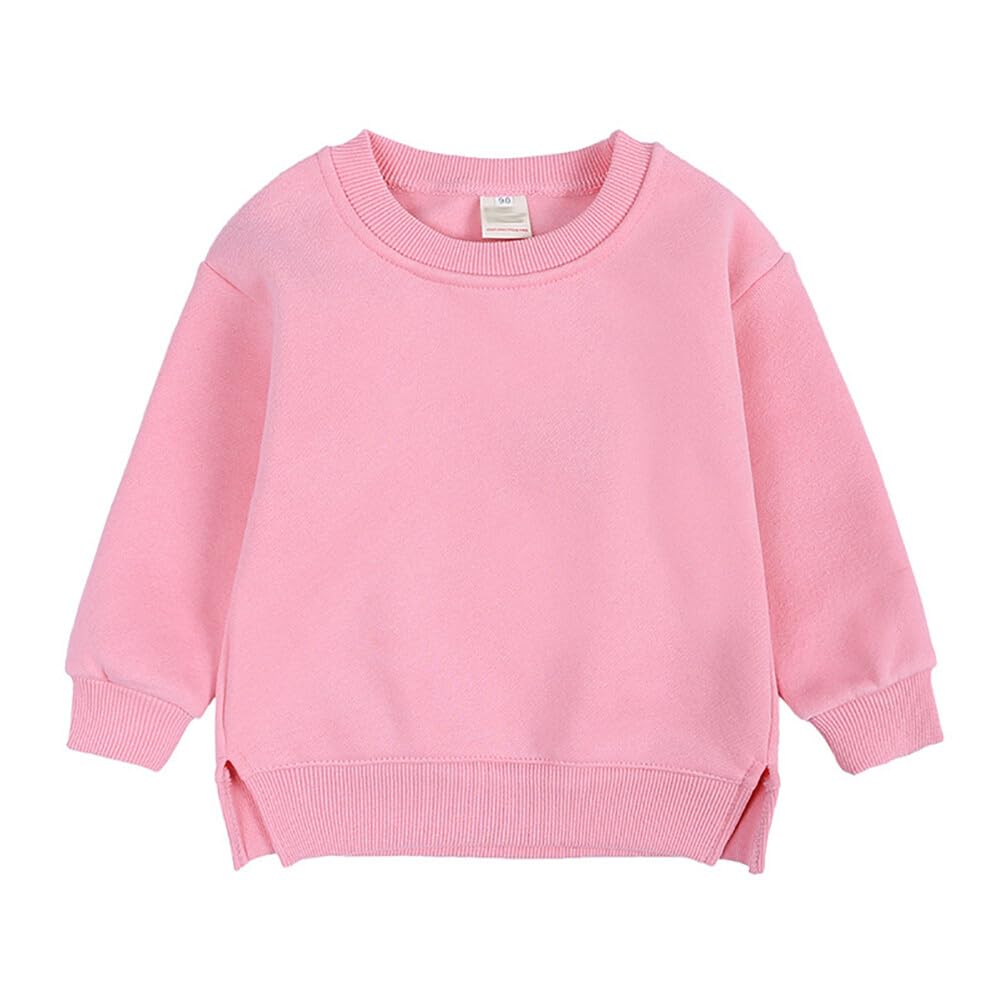 Rukosu Toddler Baby Boy Girl Fleece Pullover Sweatshirt Solid Color Crewneck Blouse Shirt Tops Warm Fall Winter Clothes Rose Red