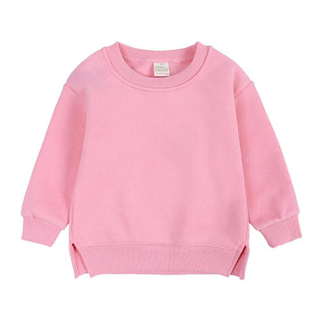 Rukosu Toddler Baby Boy Girl Fleece Pullover Sweatshirt Solid Color Crewneck Blouse Shirt Tops Warm Fall Winter Clothes Rose Red