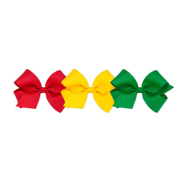 Wee Ones Girls' Medium Bow 3 Pc Set Solid Grosgrain Variety Pack On A Weestay No-Slip Hair Clip - Red, Yellow And Green