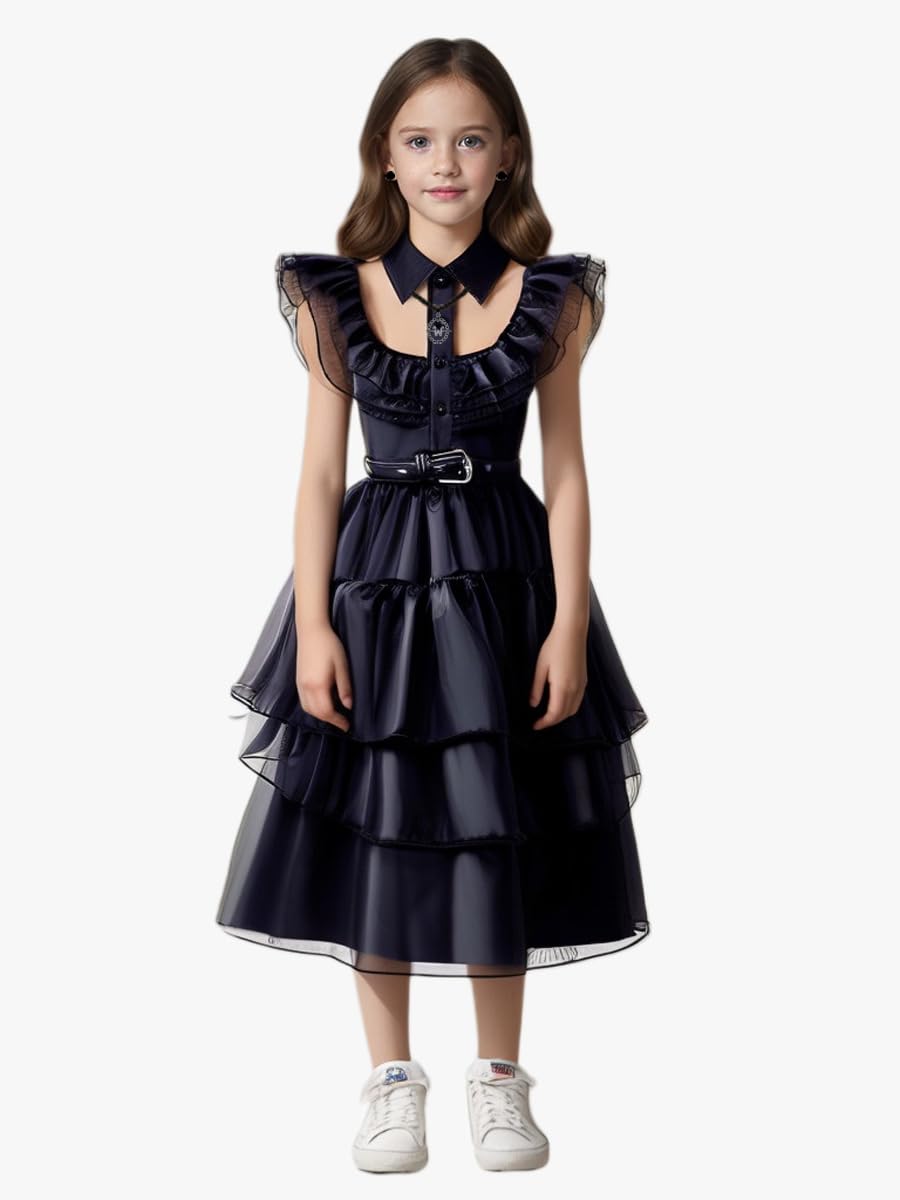 Yuegoo Black Costume Dress For Girls Halloween Costumes Cosplay Party Dress With Accessories 3-12Y (Black, 9-10 Years)
