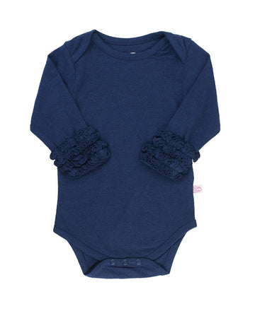 Rufflebutts Ruffled Long Sleeve Layering Bodysuit - Dark Navy - 0-3 Months