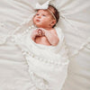 Elementary Super Soft Muslin Swaddle with Pom Pom for New Born (White)