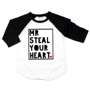 Bump And Beyond Designs Boys Valentine'S Day Shirt, Mr. Steal Your Heart (Black 2T)