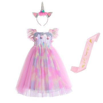 Dressy Daisy Little Girls Unicorn Birthday Party Rainbow Princess Costume Pageant Fancy Tulle Dress With Headband And Birthday S