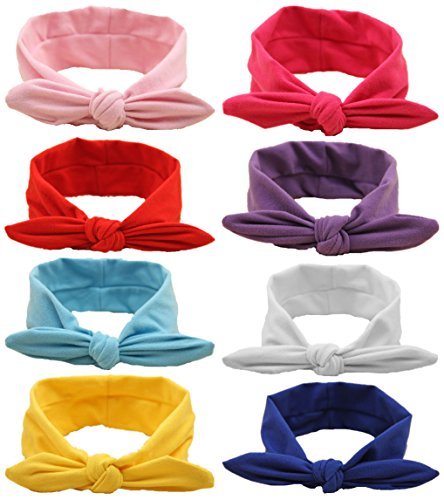 Qandsweet Baby Girl Headbands With Polygonal Flower Inlay Rhinestone For Photography (8 Pack Solid Bunny Ears)