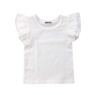 Mubineo Toddler Baby Girl Basic Plain Ruffle Sleeve Cotton T Shirts Tops Tee Clothes (White, 6-12 Months)