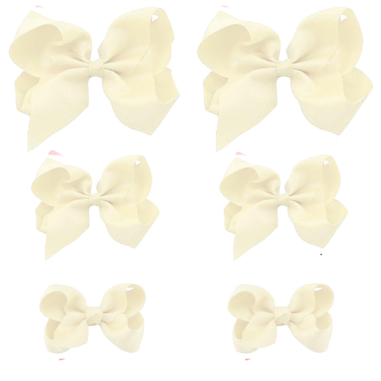 Ivory Bows For Girls,6Pcs Hand-Made Grosgrain Ribbon Hair Bows Alligator Clips Hair Accessories For Little Teen Toddler Girls Ki