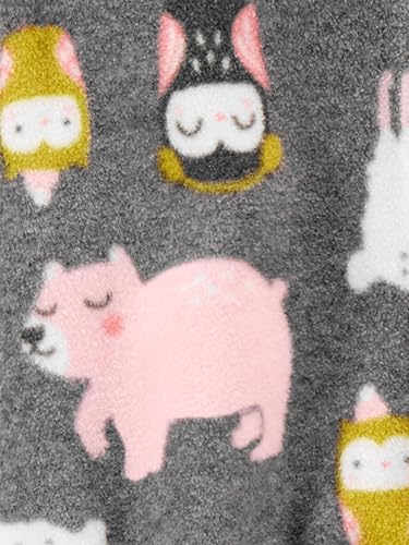 Simple Joys By Carter'S Baby Girls' Fleece Footed Sleep And Play, Pack Of 2, Charcoal Forest Animals/Light Pink Dots, Newborn